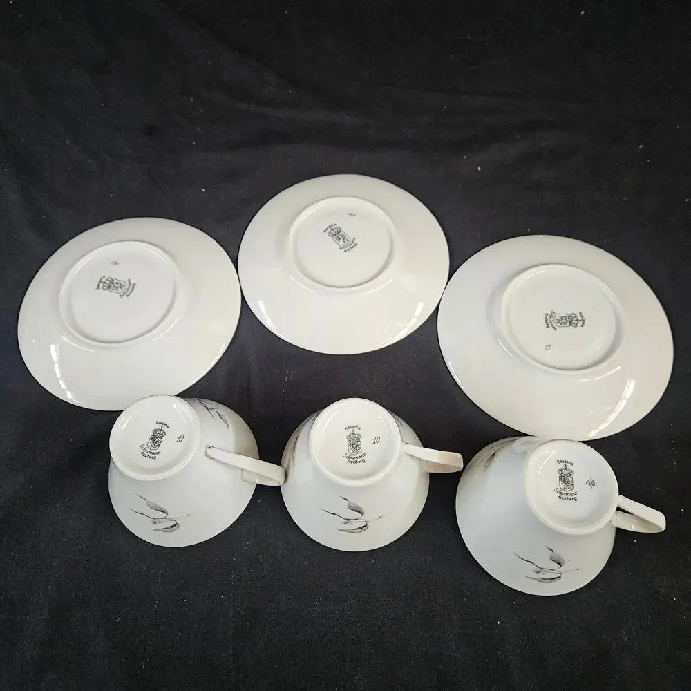 Schumann Arzburg Bavaria Tea Cup and Saucer Set of 3 Pink Flowers Gray‎ Branches